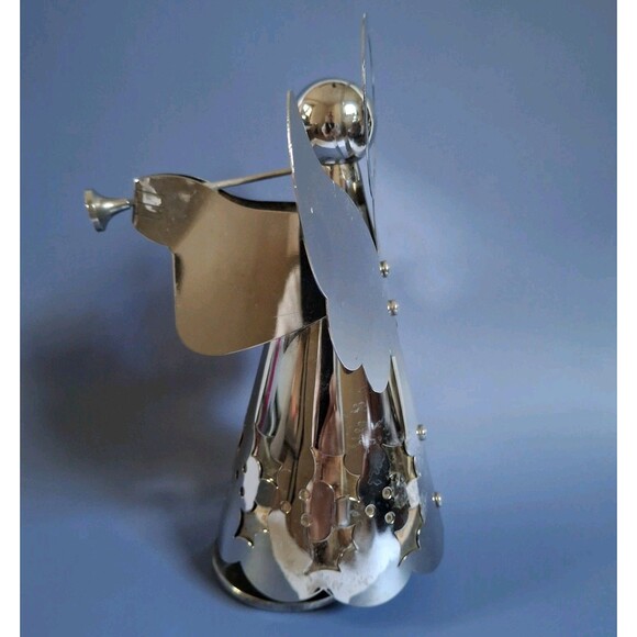 Silver Plated Wind Up Music Box Christmas Angel Plays Silent Night 7" Holiday - Picture 4 of 5